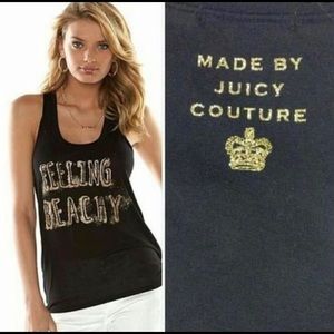 JUICY COUTURE FEELING BEACHY BLACK & SPARKLE GOLD  RIBBED TANK TOP SIZE LARGE